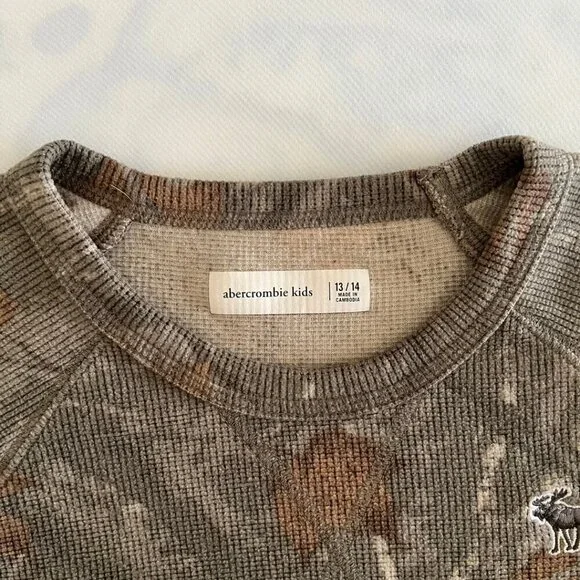 Abercrombie Kids 13/14 Camo Thermal Style Logo Long Sleeve Shirt - Picture 5 of 5